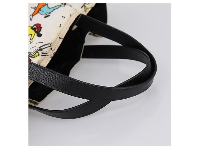 Borsa Tote PRADA Nylon Ivory Black Auth 198485A Nero Crudo - vista 7