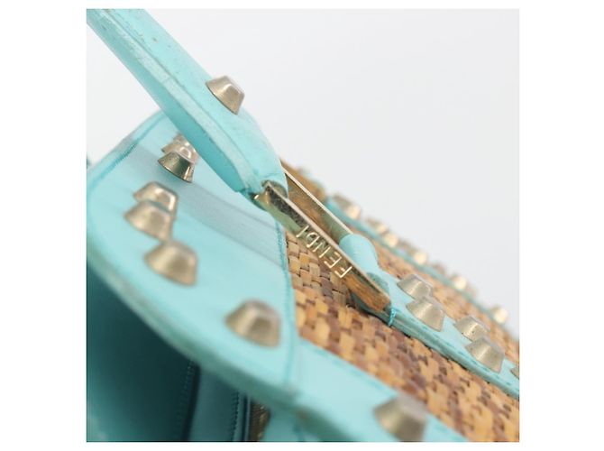 Borsa a mano FENDI in rafia Verde Menta Oro Auth 196379A D'oro - vista 16