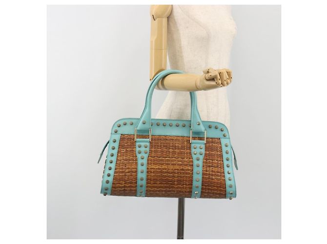 Borsa a mano FENDI in rafia Verde Menta Oro Auth 196379A D'oro - vista 24