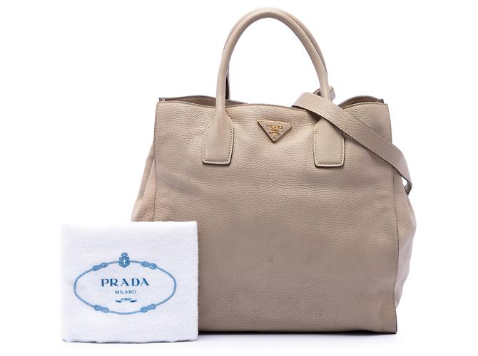 Borsa Tote Convertibile Aperta Prada Vitello Daino Beige - vista 7