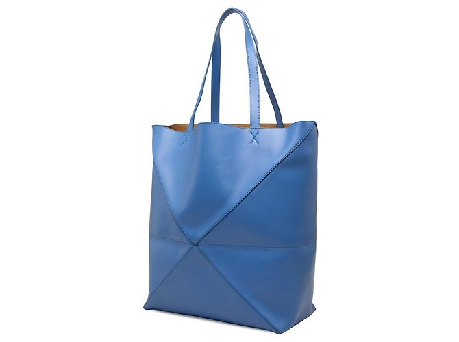Tote Puzzle Fold LOEWE Large in vitello lucido blu - vista 2