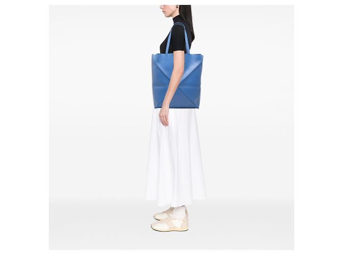 Tote Puzzle Fold LOEWE Large in vitello lucido blu - vista 6