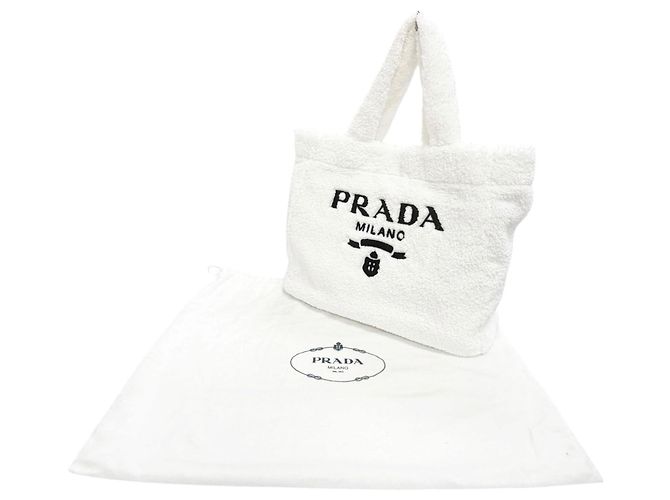 Borsa Tote Prada Spugna in spugna bianca con logo Bianco - vista 11