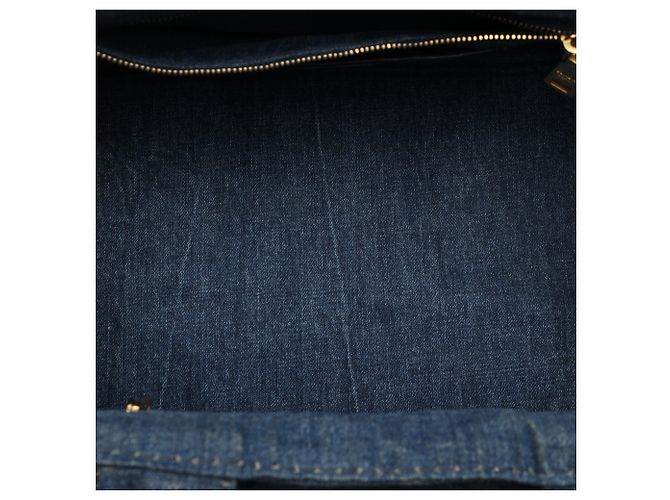 Borsa Tote Satchel Prada Large Denim Canapa Logo Blu - vista 4