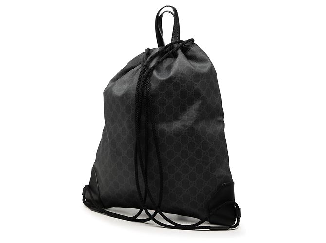 Black Gucci GG Supreme Web Drawstring Backpack - view 2