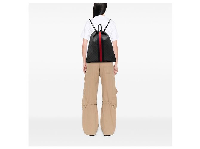 Black Gucci GG Supreme Web Drawstring Backpack - view 6