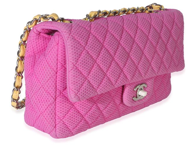 Gabrielle Borsa Chanel Medium Flap in jersey traforato matelassé rosa - vista 3
