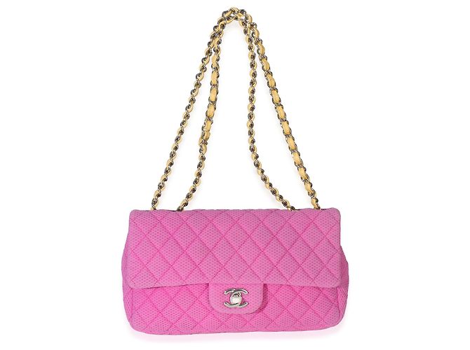 Gabrielle Borsa Chanel Medium Flap in jersey traforato matelassé rosa - vista 7