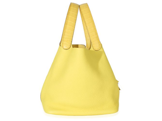 Hermès Lime Mimosa Clemence Niloticus Crocodile Touch Picotin Lock 22 PHW Giallo - vista 2