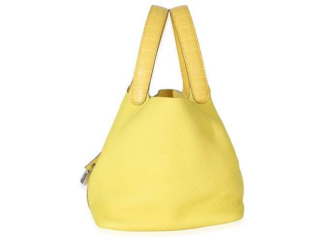 Hermès Lime Mimosa Clemence Niloticus Crocodile Touch Picotin Lock 22 PHW Giallo - vista 3