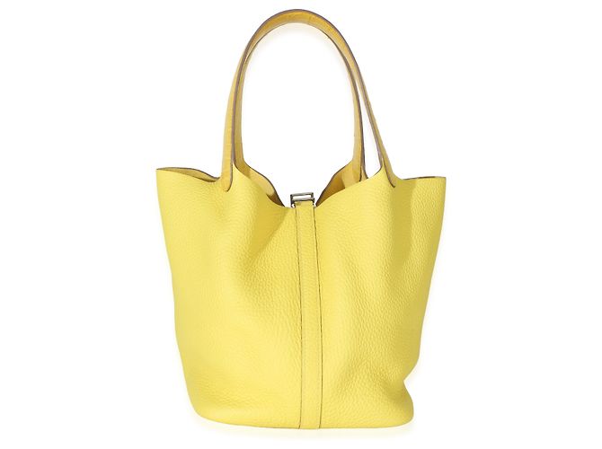 Hermès Lime Mimosa Clemence Niloticus Crocodile Touch Picotin Lock 22 PHW Giallo - vista 4