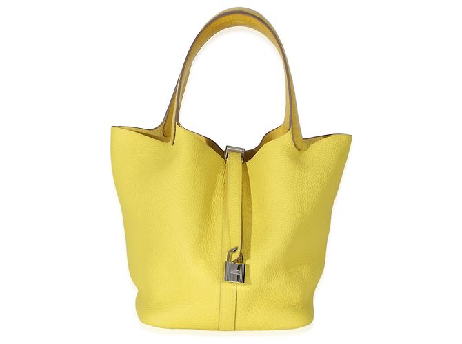 Hermès Lime Mimosa Clemence Niloticus Crocodile Touch Picotin Lock 22 PHW Giallo - vista 8