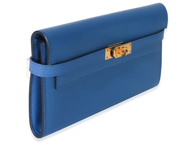 Portafoglio Hermès Kelly Longue in pelle Epsom Bleu Hydra GHW - vista 3