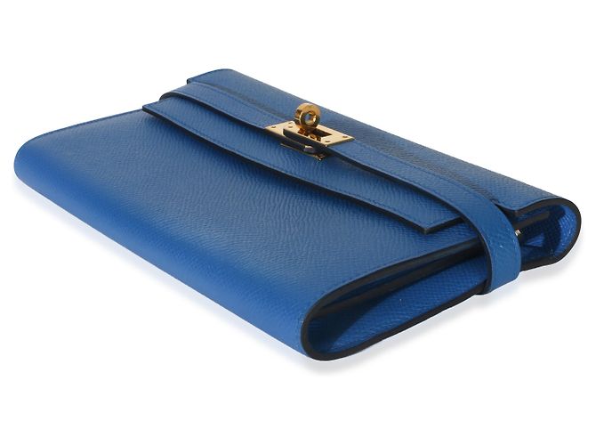 Portafoglio Hermès Kelly Longue in pelle Epsom Bleu Hydra GHW - vista 5