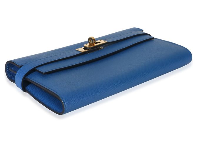 Portafoglio Hermès Kelly Longue in pelle Epsom Bleu Hydra GHW - vista 6