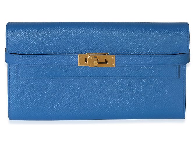 Portafoglio Hermès Kelly Longue in pelle Epsom Bleu Hydra GHW - vista 7