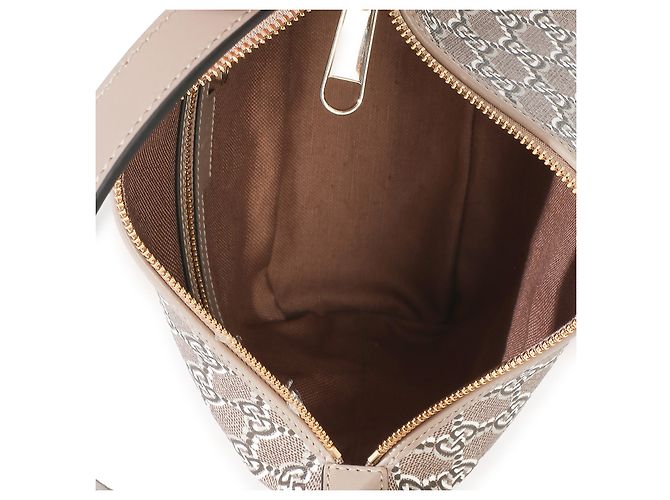 Gucci Taupe GG Shadow Monogram Canvas Super Mini Ophidia Hobo Marrone - vista 5