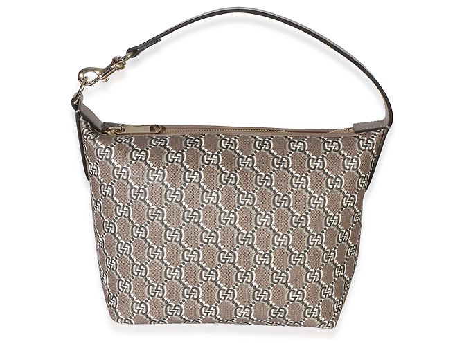 Gucci Taupe GG Shadow Monogram Canvas Super Mini Ophidia Hobo Marrone - vista 8