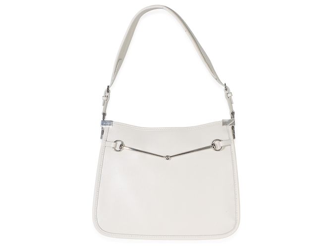 Gucci Horsebit schmale Schultertasche aus weißem Kalbsleder - Ansicht 8