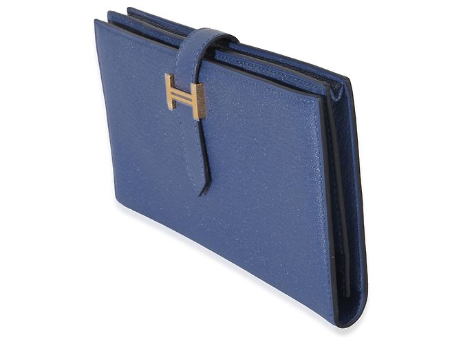 Portafoglio Hermès Bearn in Chevre Mysore Bleu Brighton GHW Blu - vista 3