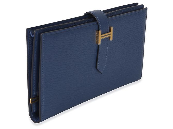 Portafoglio Hermès Bearn in Chevre Mysore Bleu Brighton GHW Blu - vista 4
