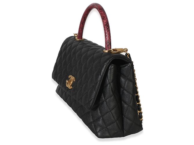 Gabrielle Borsa Chanel Medium Coco Top Handle in pelle caviar matelassé nera e lucertola Nero - vista 3