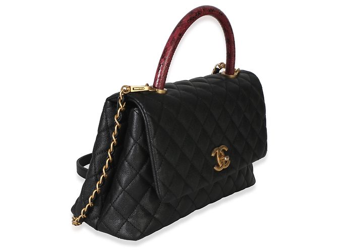 Gabrielle Borsa Chanel Medium Coco Top Handle in pelle caviar matelassé nera e lucertola Nero - vista 4