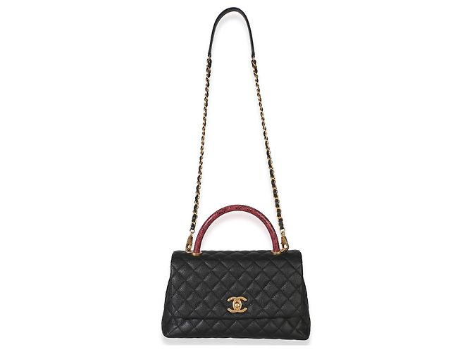 Gabrielle Borsa Chanel Medium Coco Top Handle in pelle caviar matelassé nera e lucertola Nero - vista 5