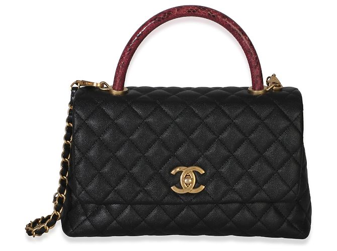 Gabrielle Borsa Chanel Medium Coco Top Handle in pelle caviar matelassé nera e lucertola Nero - vista 8