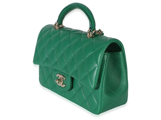 Gabrielle Chanel Mini Top Handle Rectangular Flap Bag aus grünem gestepptem Lammleder - Ansicht 3