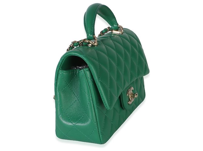 Gabrielle Chanel Mini Top Handle Rectangular Flap Bag aus grünem gestepptem Lammleder - Ansicht 4