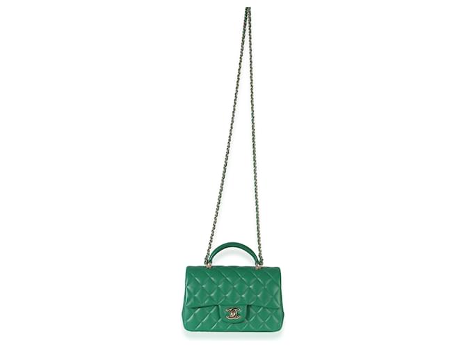 Gabrielle Chanel Mini Top Handle Rectangular Flap Bag aus grünem gestepptem Lammleder - Ansicht 5