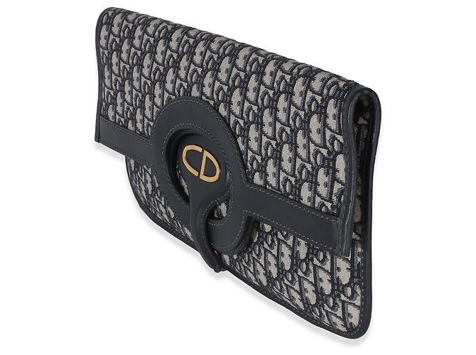Clutch con patta Christian Dior in tela Oblique blu navy - vista 3