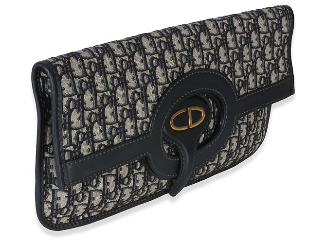 Clutch con patta Christian Dior in tela Oblique blu navy - vista 4