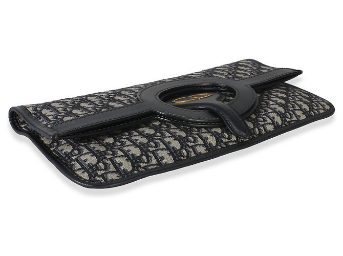 Clutch con patta Christian Dior in tela Oblique blu navy - vista 7