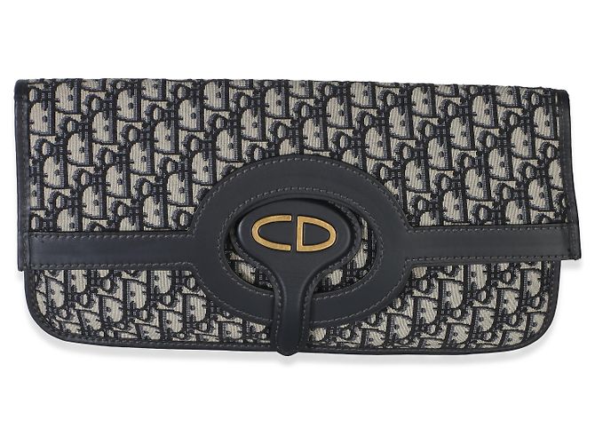 Clutch con patta Christian Dior in tela Oblique blu navy - vista 8