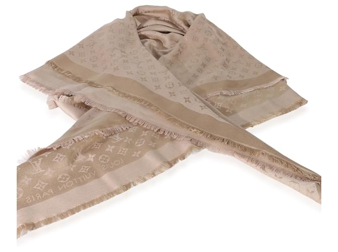 Sciarpa Monogram Shine Louis Vuitton Beige Rose in seta e lana - vista 2