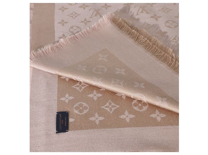 Sciarpa Monogram Shine Louis Vuitton Beige Rose in seta e lana - vista 4
