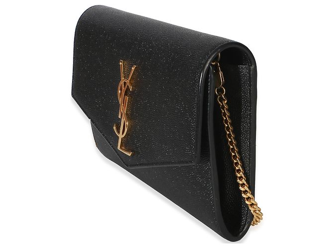 Portafoglio a catena Saint Laurent Uptown in pelle Grain de Poudre nera - vista 3