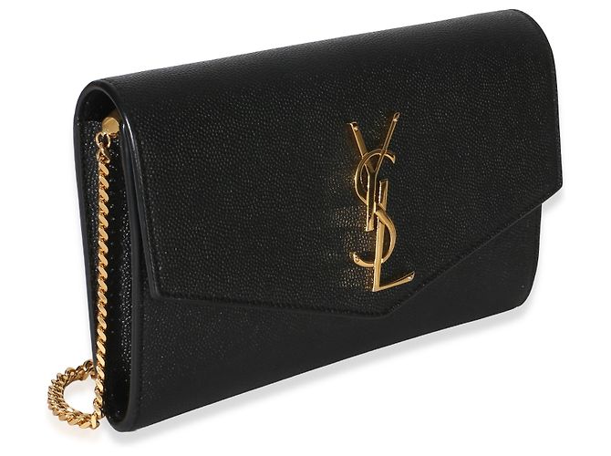Portafoglio a catena Saint Laurent Uptown in pelle Grain de Poudre nera - vista 4