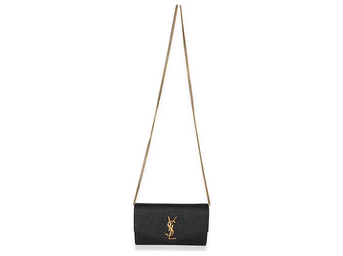Portafoglio a catena Saint Laurent Uptown in pelle Grain de Poudre nera - vista 5