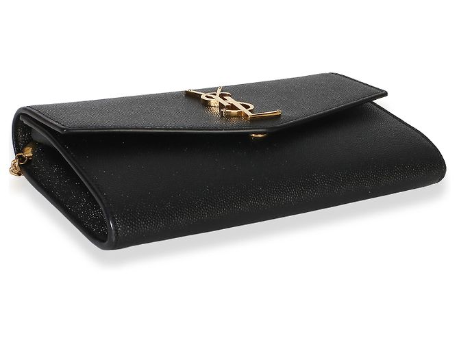Portafoglio a catena Saint Laurent Uptown in pelle Grain de Poudre nera - vista 7