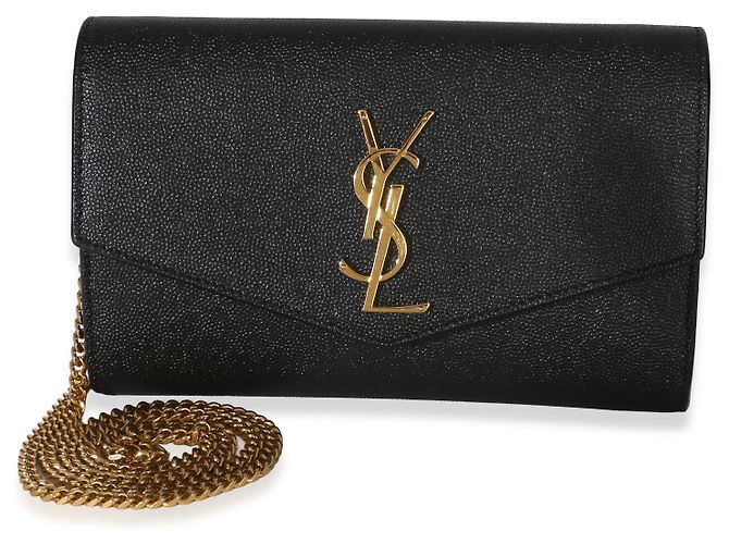 Portafoglio a catena Saint Laurent Uptown in pelle Grain de Poudre nera - vista 8