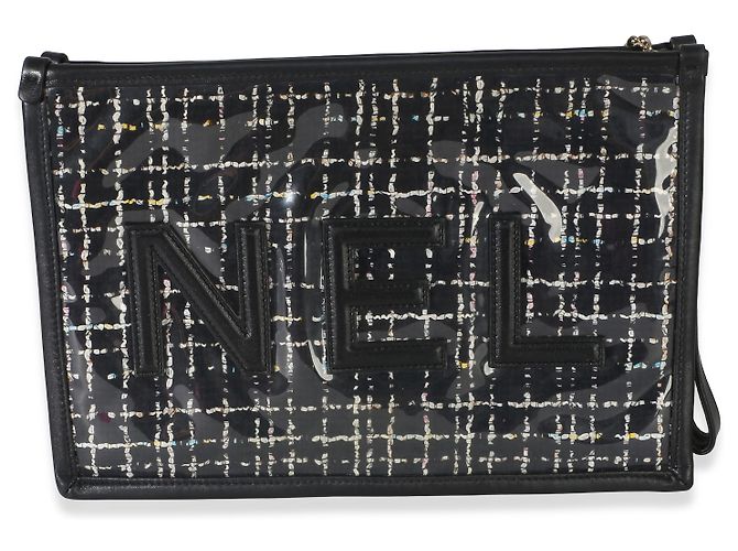 Gabrielle Pouch Grande Chanel in Tweed Nero, PVC e Pelle di Agnello con Logo - vista 2
