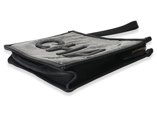 Gabrielle Pouch Grande Chanel in Tweed Nero, PVC e Pelle di Agnello con Logo - vista 6