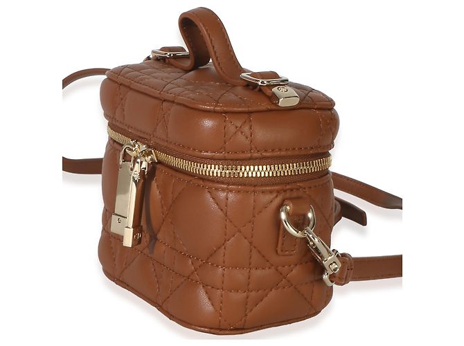 Beauty case Micro Lady Dior in pelle d'agnello Cannage marrone Christian Dior - vista 3