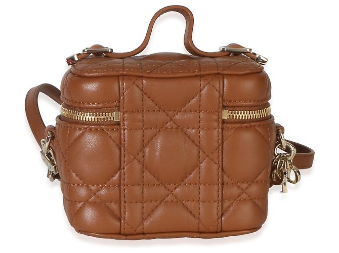 Beauty case Micro Lady Dior in pelle d'agnello Cannage marrone Christian Dior - vista 4