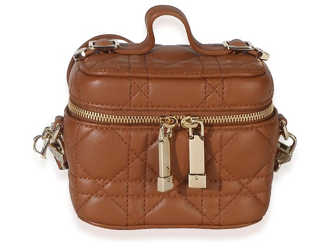 Beauty case Micro Lady Dior in pelle d'agnello Cannage marrone Christian Dior - vista 5