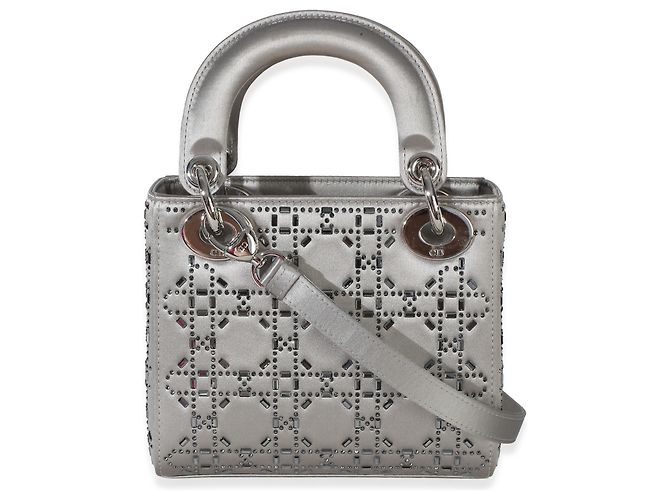 Mini borsa Lady Dior in raso grigio con cristalli Cannage Christian Dior Marrone - vista 2