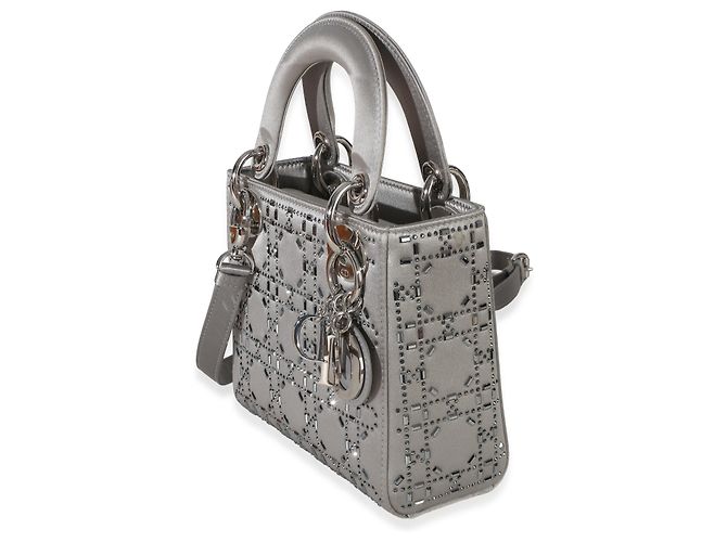 Mini borsa Lady Dior in raso grigio con cristalli Cannage Christian Dior Marrone - vista 3